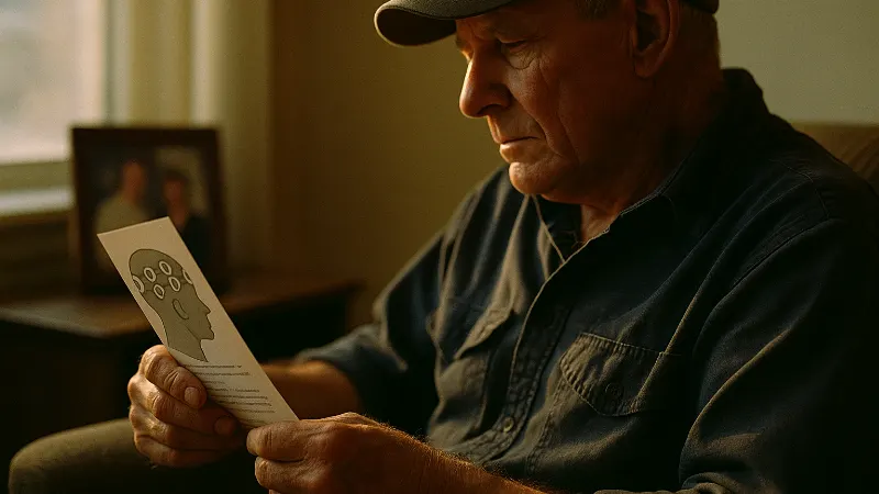 Veteran patient reviews Tumor Treating Fields information in a quiet moment of reflection before pursuing treatment